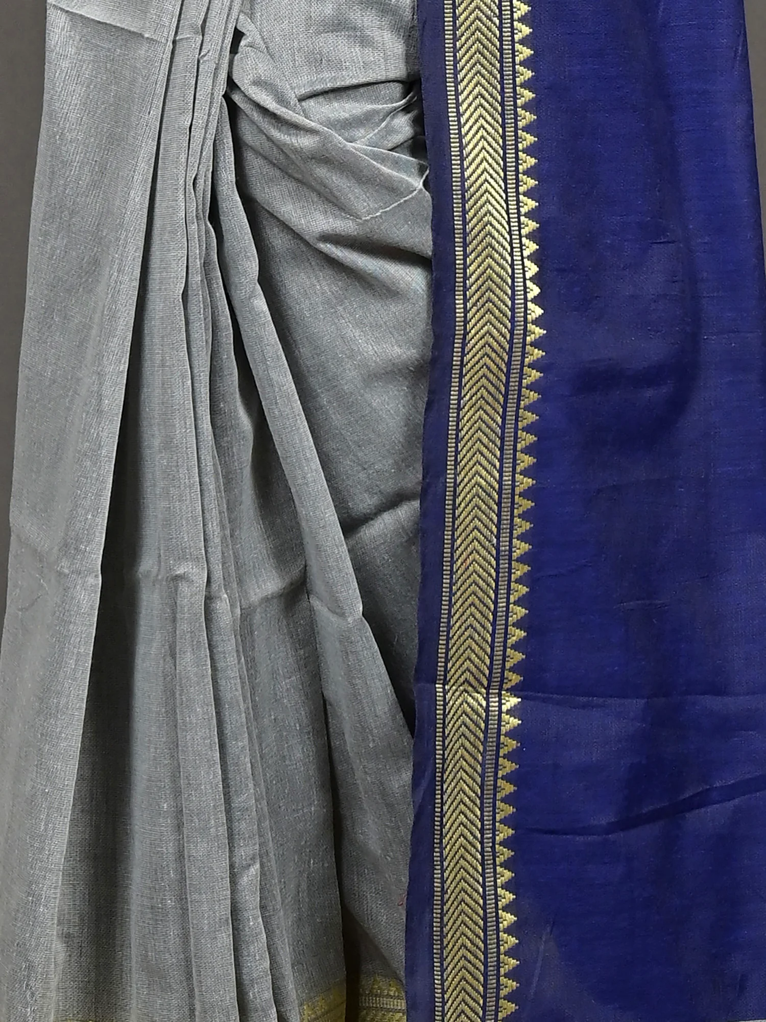 Grey Blue Pure Cotton Nopra Handloom Saree (2269)